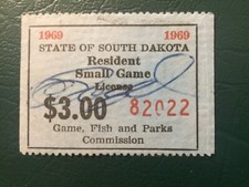 ICOLLECTZONE US South Dakota 1969 Resident Small Game Revenue Stamp VF used