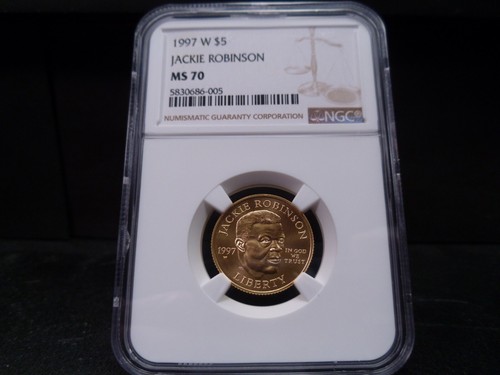 1997-W MS70 $5 Jackie Robinson Gold Commemorative NGC Certified Mint Perfect - Picture 1 of 8