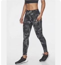ATHLETA Camo Contender 7/8 Leggings Black Gray 283284 Zip Pocket Small No Drawst