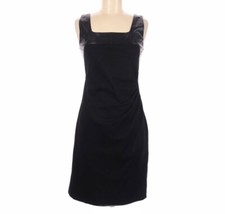 Kenneth Cole Womens Sleeveless Black Ruched Waist Faux Leather Career Dress Sz 6