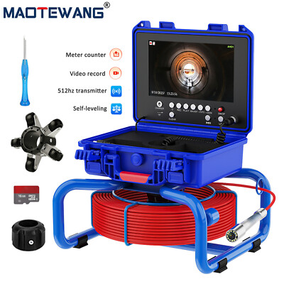 50M Sewer Pipe Inspection Camera 512HZ 9'' IP68 Camera Counter DVR Self-leveling