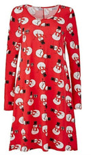 New SIMPLY BE Red CHRISTMAS SNOWMAN Print Festive Swing Dress Tunic PLUS Size 28