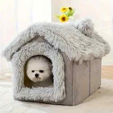 Semi-Closed Comfortable Pet Sleeping Bed - Cozy Plush Dog House Indoor, Indoor