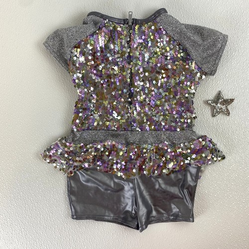 A Wish Come True Star Girl Dance Costume Sequin Glitter Short Leotard Front Zip