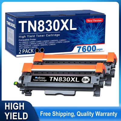 TN830XL Toner 2 Pack High Yield for Brother TN-830XL DCP-L2647DW HL-L2400D