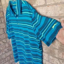 Slazenger Performance Blue Striped Golf Polo Shirt (Men XL) Wicking Short Sleeve