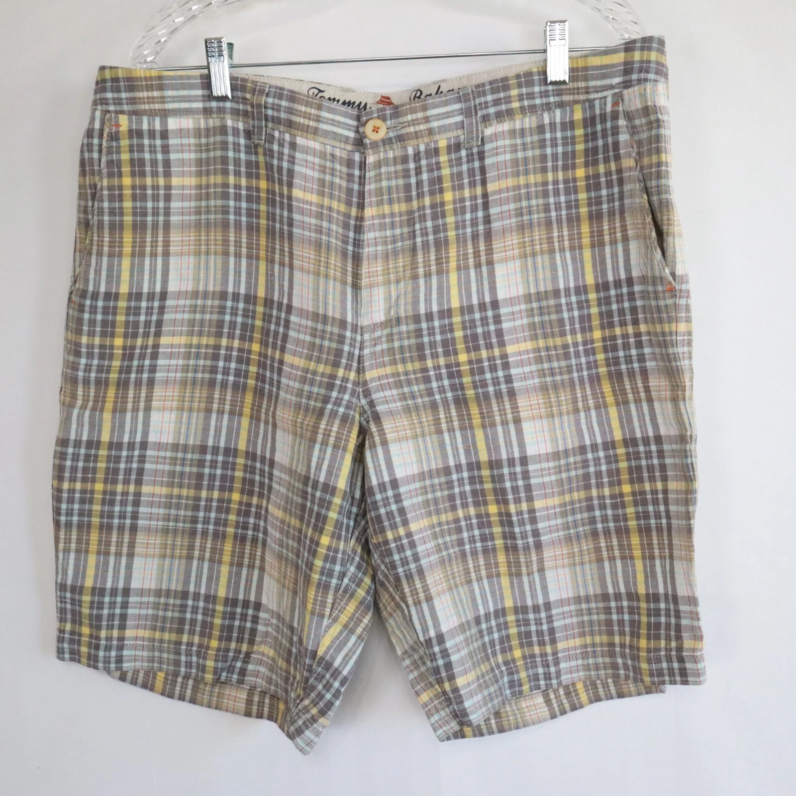 Tommy Bahama Shorts Mens 36 Linen Blend Chino Resort Casual Flat Front Plaid