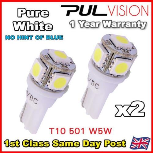 2x XENON White W5W T10 501 LED SIDE LIGHT / INTERIOR / NUMBER PLATE BULB 5 SMD - Afbeelding 1 van 1