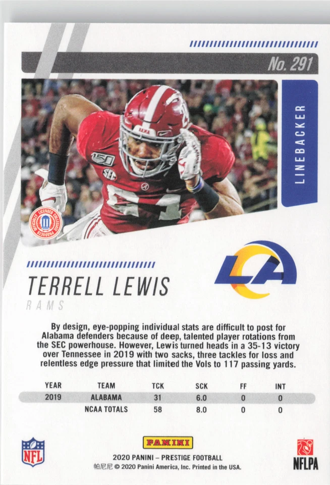 2020 Panini Prestige #291 Terrell Lewis Xtra Points Green - Image 2 of 2