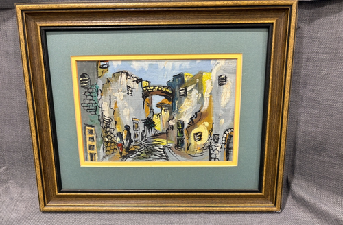 Vintage Framed Old Village Scene Caribbean Island Painting 13"x16" Oil on Canvas - Picture 4 of 14