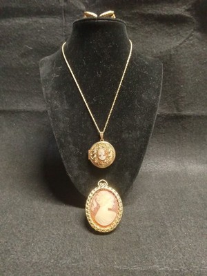 Cameo Style Locket Necklace With Earings And Brooch/Pendant
