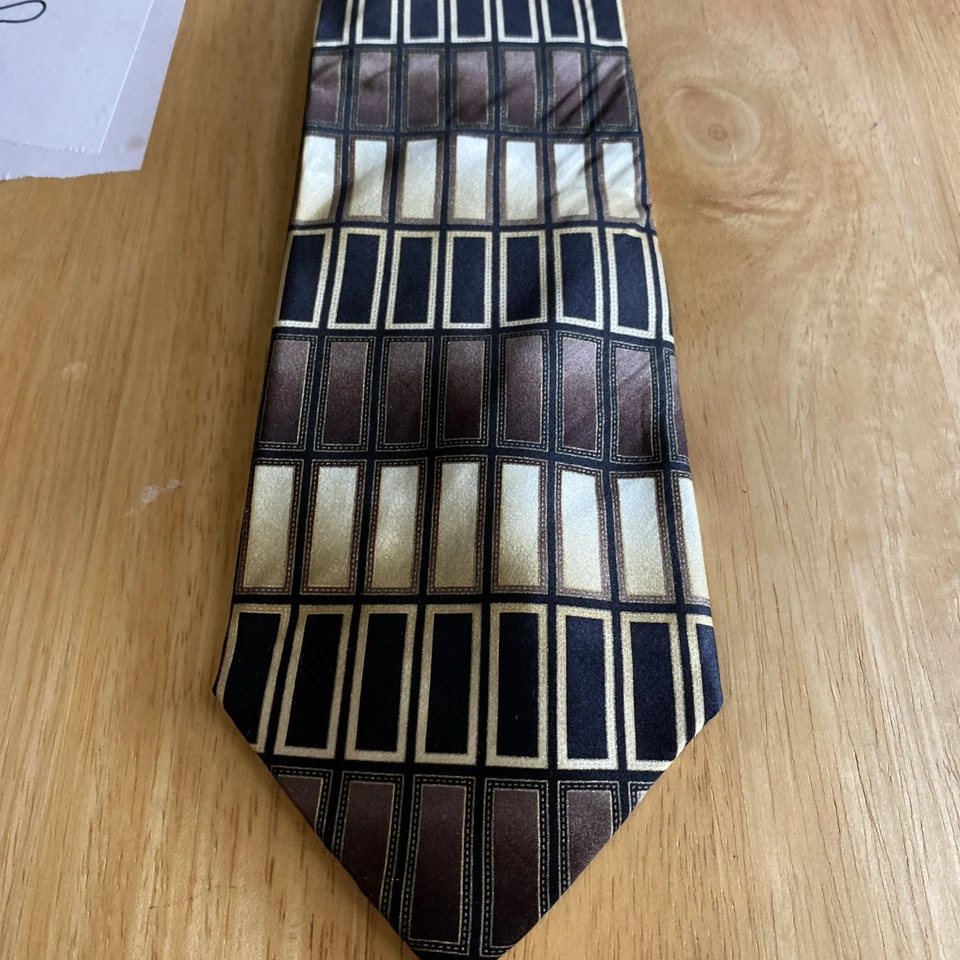 Corbata georgio brutini hecha a mano seda italiana para hombre dorada y marrón Foto 4 de 4