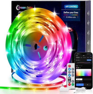 Pak LED Lights for Bedroom 16.4ft, Smart RGB+IC Strip 16.4FT, Multicolor 