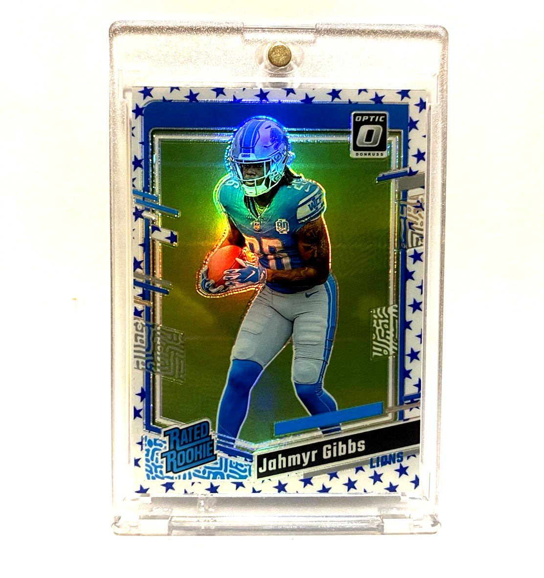 2023 Donruss Optic Jahmyr Gibbs Blue Stars Prizm Rated Rookie #236 Lions