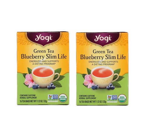 2 Boxes Yogi Green Slim Life Herbal Tea Blueberry Caffeine 32 Tea Bags Total - Picture 1 of 5