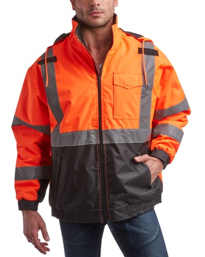 Men's Safety Jacket - ANSI Class 3 Hi-Vis Waterproof Heavy Duty Workwear with...