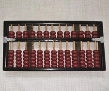 Lotus Flower Abacus Vtg Chinese Red & Black Wood Metal Corners 13 Rods 91 Beads