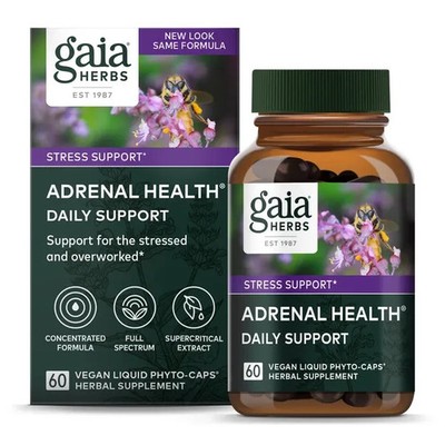 Gaia Herbs Adrenal Health Daily Support 60 Capsules New Sealed Exp 08/2026