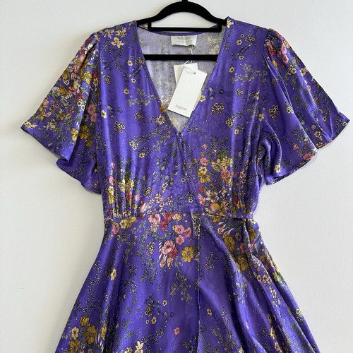 Auguste Kirby Wrap Maxi Dress Size Medium Purple Floral Print Boho Gypsy Formal