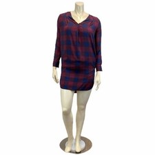 Women's ANN TAYLOR Plaid Blue Red Mini Dress Sz XSP Tunic Long Sleeve