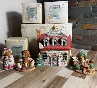 Cherished Teddies Santa's Workshop Night Light 1995 House W 3 Bears Christmas