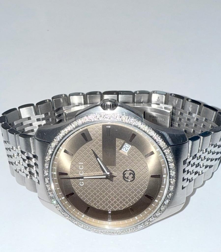 GUCCI MEN'S 40MM TIMELESS QUARTZ BROWN DIAL DIAMOND WATCH