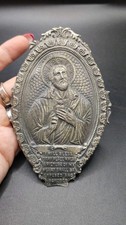Antique Sacred Heart of Jesus Metal Plaque Catholic House Blessing Vintage