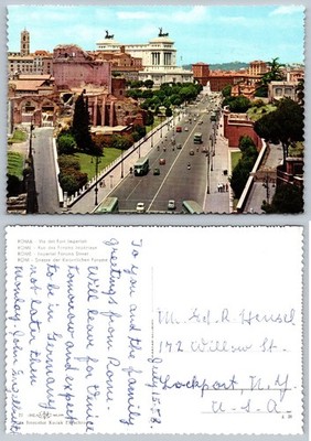 Vintage Rome Imperial Forums Street Postcard 1973 Via dei Fori Italian Landmark