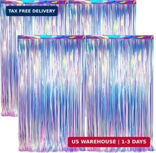 BTSD-home 4 Pack Iridescent Party Streamers Tinsel Foil Fringe Curtain Holograph