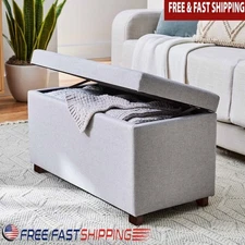 Versatile Storage Ottoman Bench Soft Close Hinge Indoor Seating Organizer Gray