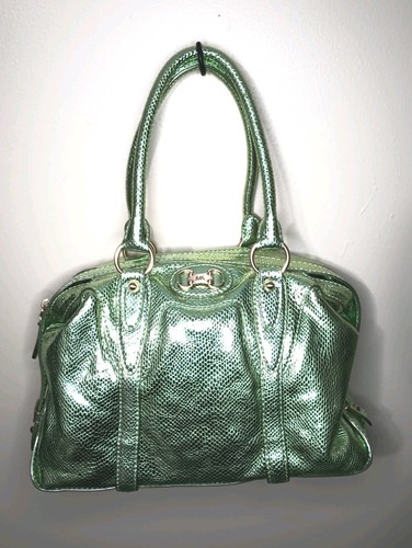 Michael Kors Metallic Green Reptile Pattern Double Handle Handbag NWOT - Picture 2 of 15