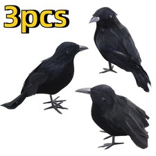1-3Pcs Halloween Black Feathered Crows Realistic Birds Outdoor Party Decor Prop
