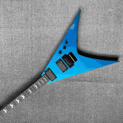 Metallic Blue Bat Inlay Electric Guitar 2H Pickups Floyd Rose Bridge Black Part