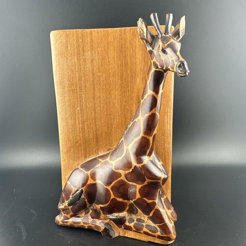 Book End Wooden Giraffe Hand Carved - Safari Jungle Animal Nursery 8" - Picture 3 of 12