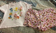 Women  s XL 16/18 Hybrid Crop Strawberry Shortcake Shirt/Shorts Lounge Pajama Set