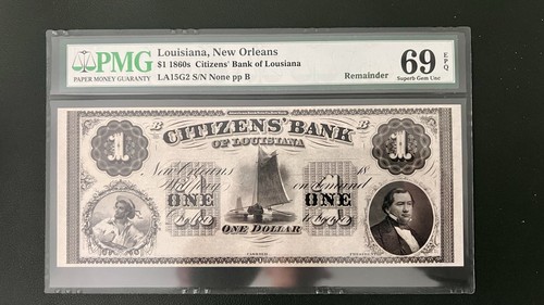 1860's $1 Obsolete - New Orleans, Louisiana - Citizens Bank - PMG 69 PERFECT!