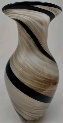 Stylecraft Cosmo 12'' X 5.5''  Swirled Gold Flake Beige/Brown Glass Vase Mint 147S