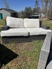 Gray Rattan Wicker Sofa Set with Chairs and Cushions for Patio