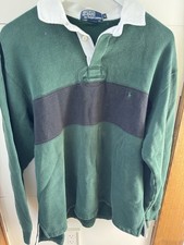 Men  s Polo Ralph Lauren Green /Navy Vintage Rugby Shirt Size Large Excellent