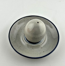 Vintage salt shaker with saucer or Egg Dish grey and blue