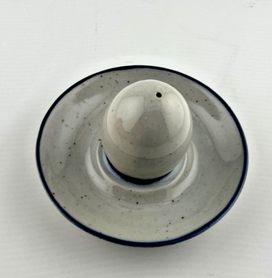Vintage salt shaker with saucer or Egg Dish grey and blue