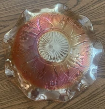 Jeanette Glass Co. Iridescent Orange Marigold Carnival Glass Ruffled Bowl 11.5"