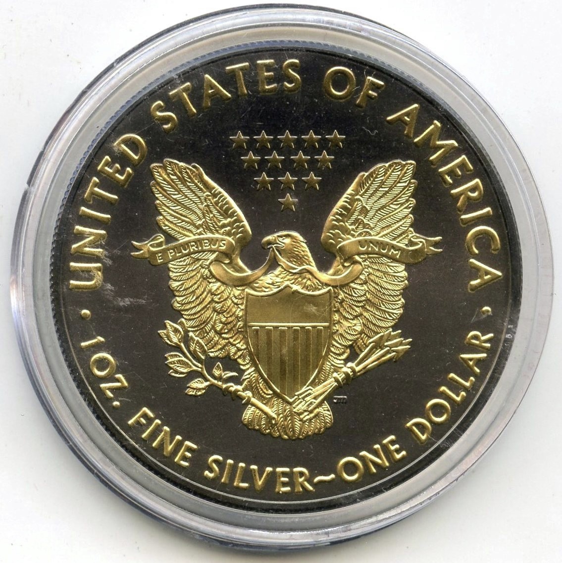 2018 American Eagle 1 oz Silver Dollar - Ruthenium + Gold Enhanced