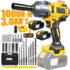 21V Cordless Impact Wrench Set 1/2" 1000Nm High Torque Brushless Drill 2 Battery