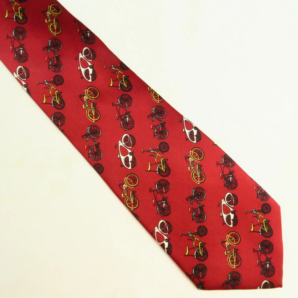 Gravata ACME Studios "Bicicletas" por Adrian Olabuenaga vermelha 58"x4" ciclismo retrô  - Imagem 2 de 4