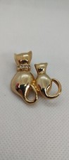 Vintage Gold Tone AAI Double Cat Kitten Large Cat With Clear Rhinestone Collar