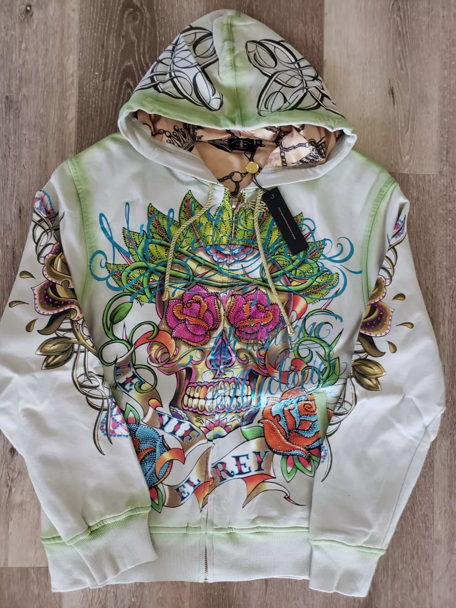 Christian Audigier & Ed Hardy Men Vintage Hoodie VIF EL REY Cream