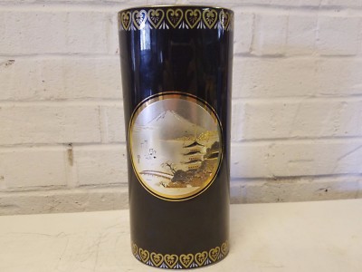 Art of Chokin Mt. Fuji Black and Gold Decorated Vase