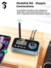 2 IN 1: TRASMETTITORE + RICEVITORE BLUETOOTH A BATTERIE Ricaricabili Con Aux