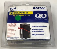 30Amp 2 Poles Square D Circuit Breaker by Schneider Electric No QO230C Visi-Trip